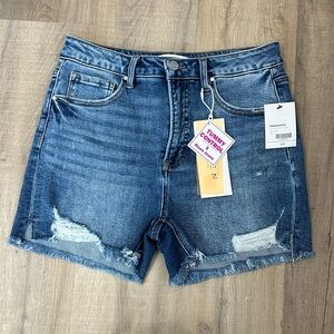 Risen Jeans high rise side slit step hem dark denim size large shorts